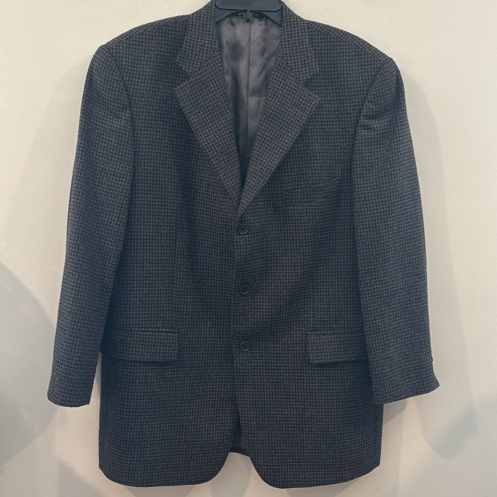 Bill Blass Black Label Men's Size 92% Wool‎ VTG Gingham Tweed Blazer